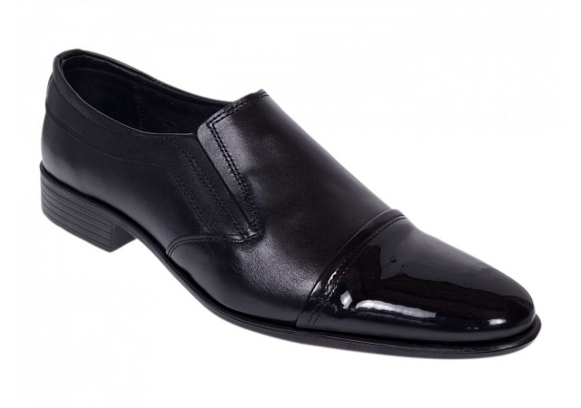 Pantofi barbati negri din piele naturala fara siret cu varf lacuit 818MODN